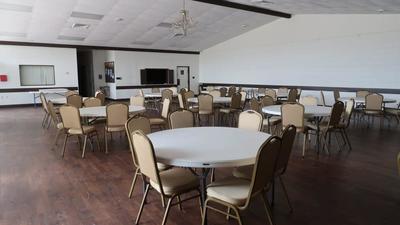 Tables set up in Civic Center
