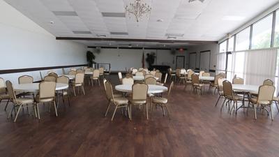 Tables set up in Civic Center