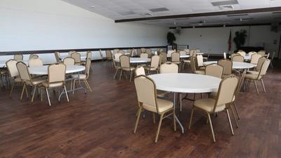 Tables set up in Civic Center